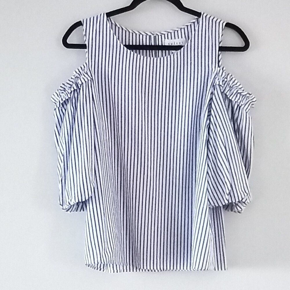 VELVET by GRAHAM & SPENCER Bruna cotton striped cold shoulder top